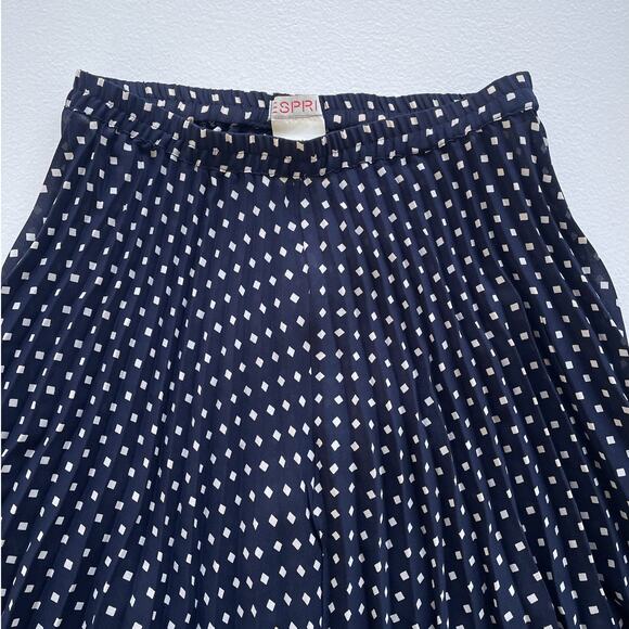 Vintage 90's ESPRIT Polkadot Accordion Skirt / Sz M Navy Pleated Sheer Coquette - Picture 2 of 7